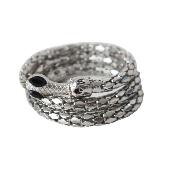 Vintage Silver-Tone Snake Wrap Bracelet With Black Glass Eyes - Picture 2 of 5
